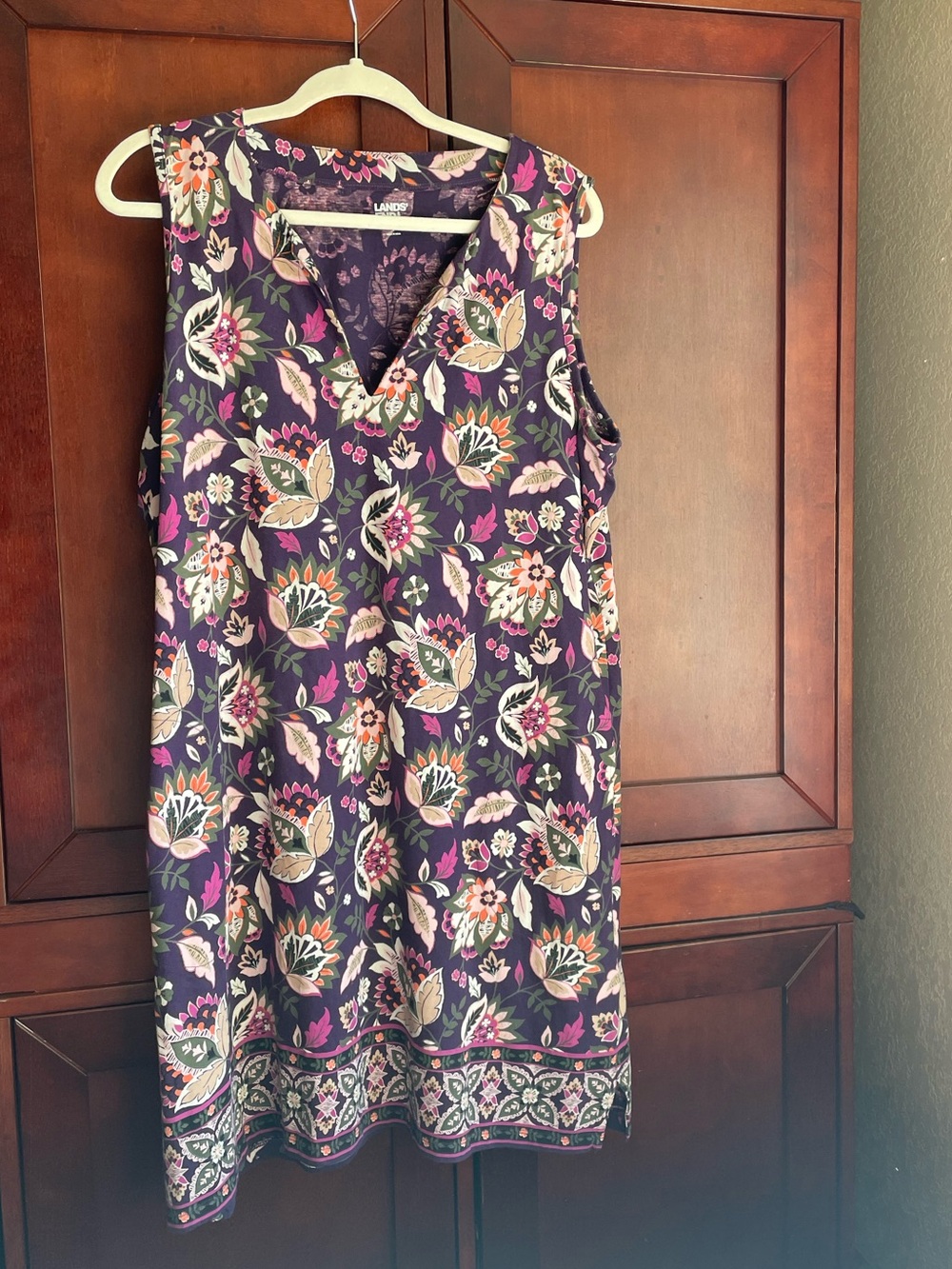 Lands' End purple floral print 100% cotton mini dress Size XL